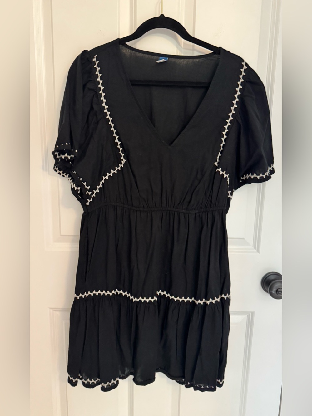 Old Navy Black V-Neck Tiered Dress with White Trim